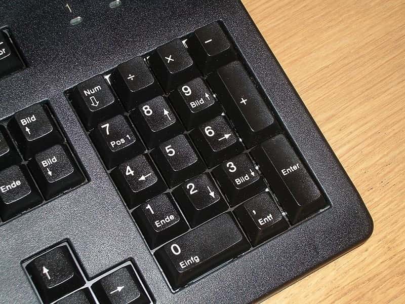 A computer keyboard numeric keypad